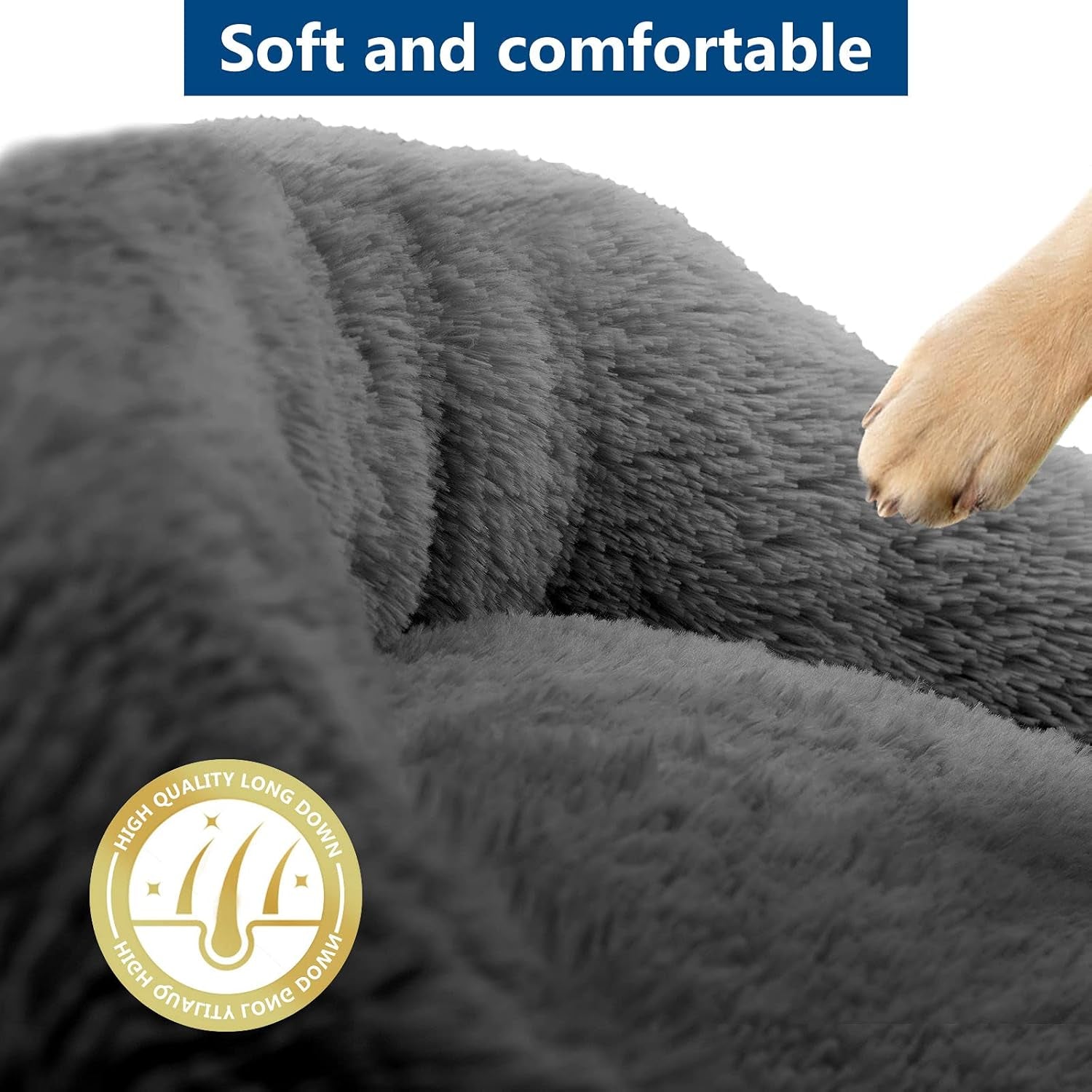 Calming Donut Dog Bed for Small Medium Large Dogs, Washable Plush round Cat Bed, Anti-Slip Faux Fur Fluffy Donut Cuddler anti Anxiety Dog Bed, Fits up to 15-100 Lbs, 23/31/43/47 Inches