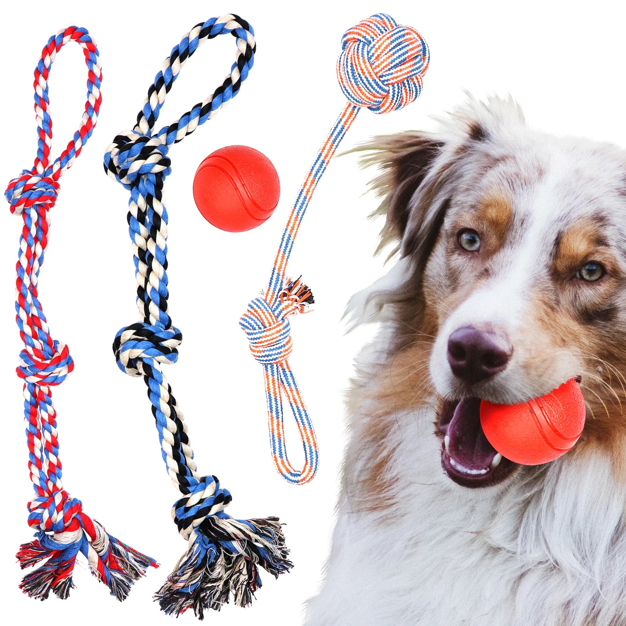 Dog Toy Pack of 4 Large Dog Toys for Aggressive Chewers - Dog Ropes & Ball